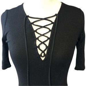 Express NWT Criss Cross Ribbed Black Tie Up Top